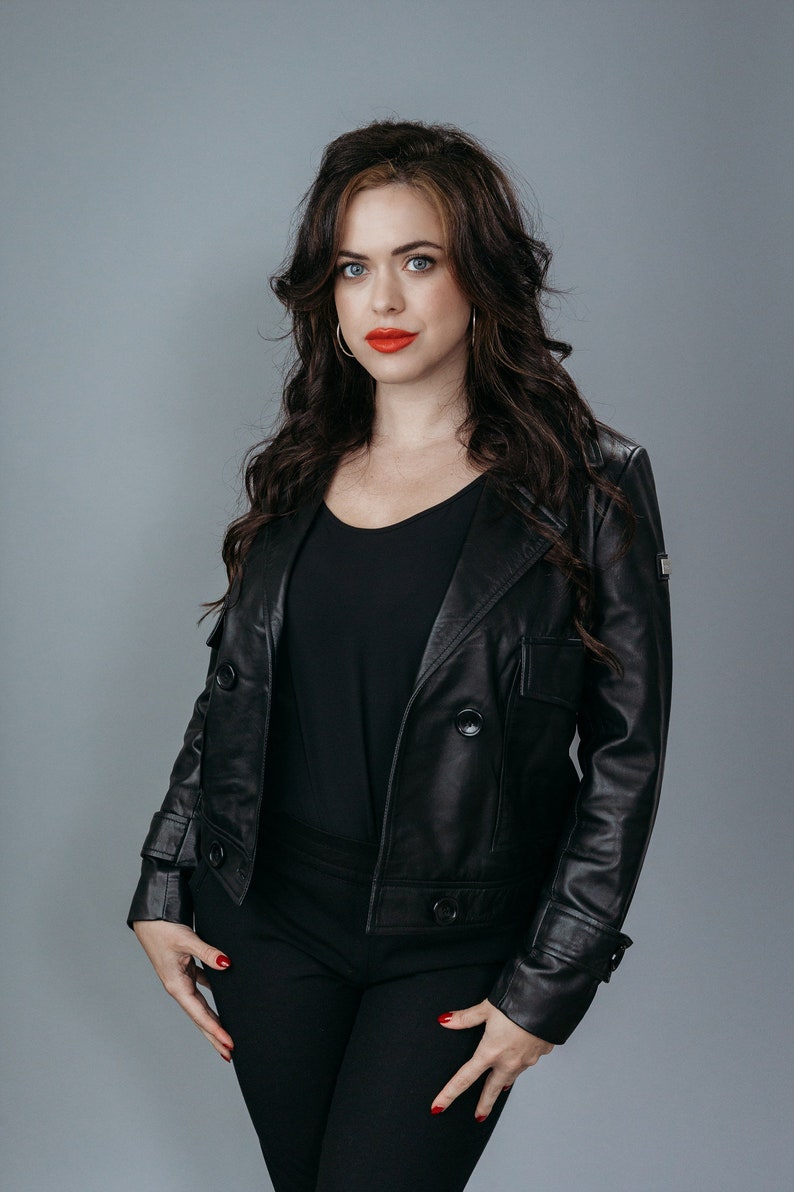 KLASS | Women’s Real Sheep Leather Short Jacket | Versatile Chic Outerwear with Silk Lining – Classic Black - Handcrafted