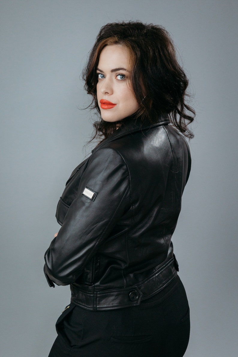 KLASS | Women’s Real Sheep Leather Short Jacket | Versatile Chic Outerwear with Silk Lining – Classic Black - Handcrafted