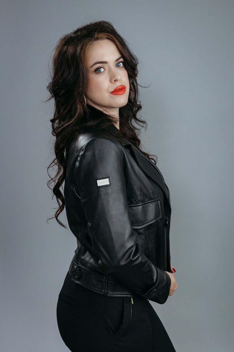 KLASS | Women’s Real Sheep Leather Short Jacket | Versatile Chic Outerwear with Silk Lining – Classic Black - Handcrafted