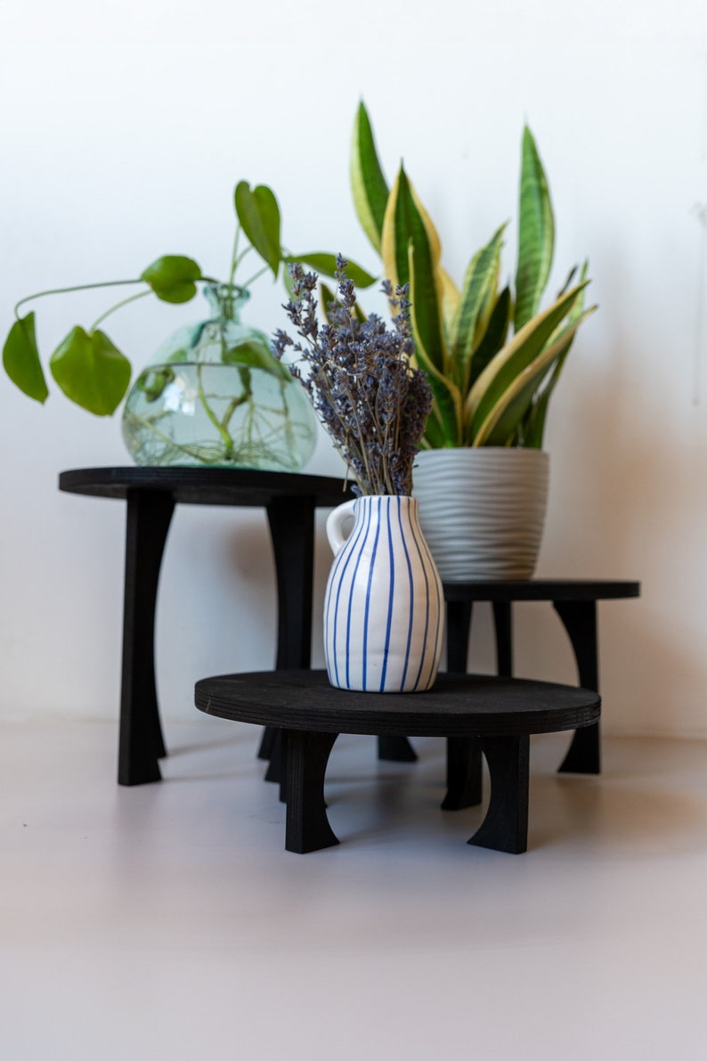Wooden black plant stand 3 sizes MEDUZA wide / set of flowerbeds