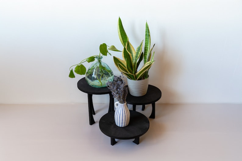 Wooden black plant stand 3 sizes MEDUZA wide / set of flowerbeds