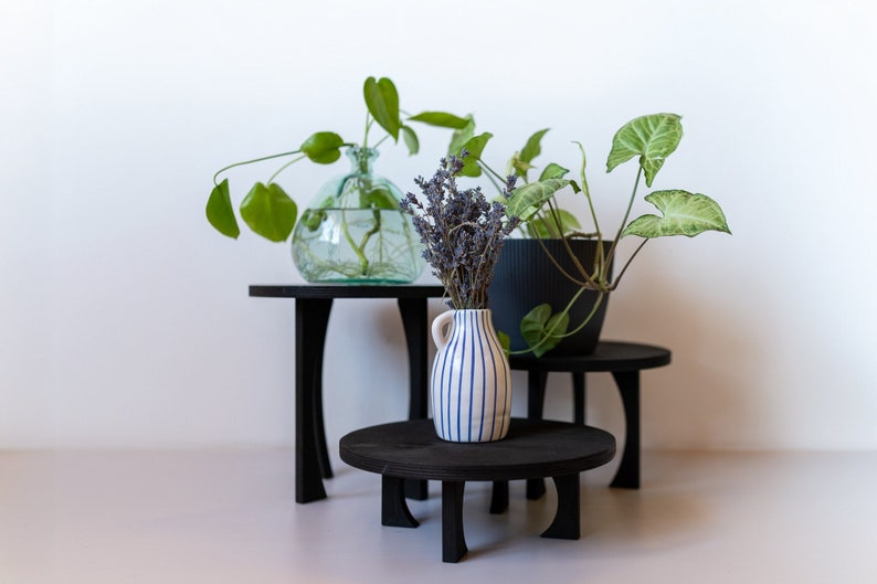 Wooden black plant stand 3 sizes MEDUZA wide / set of flowerbeds