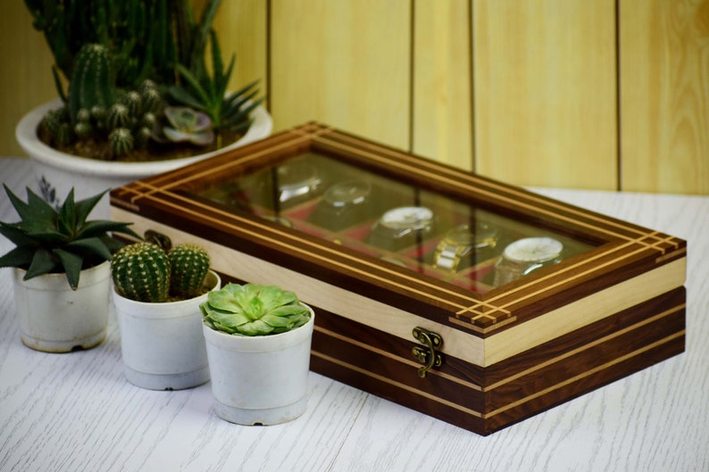 Vintage Rosewood 12 slot Unique Watch Box Case Organizer Collection for Men Birthday Gift Father Son Husband Boyfriend Anniversary Christmas