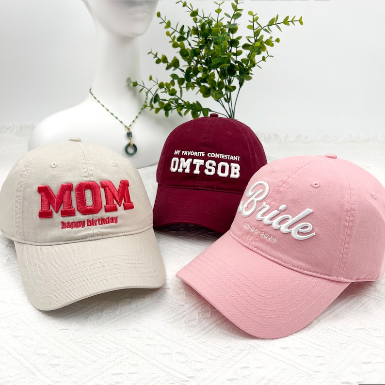 Custom Embroidered 3D Text Hat，Embroidery Logo Baseball Hat,Party Hats,Gift for Dad Mom Him Her Boyfriend,Bride Hat,unisex cotton dad hats
Analyze listing