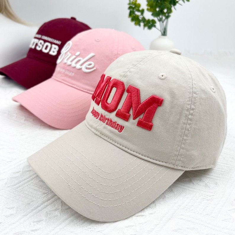 Custom Embroidered 3D Text Hat，Embroidery Logo Baseball Hat,Party Hats,Gift for Dad Mom Him Her Boyfriend,Bride Hat,unisex cotton dad hats
Analyze listing