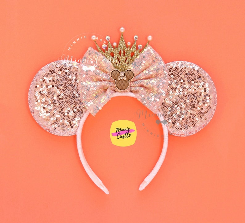 Pink Mickey Ears with Gold Crown, Mickey Ears, Minnie Ears, Princess Ears, Pink and Gold Mouse Ears Headband, Birthday Ears, Mickey Ears