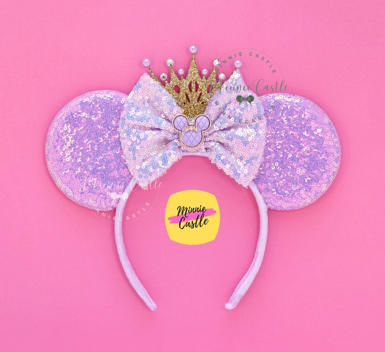 Pink Mickey Ears with Gold Crown, Mickey Ears, Minnie Ears, Princess Ears, Pink and Gold Mouse Ears Headband, Birthday Ears, Mickey Ears