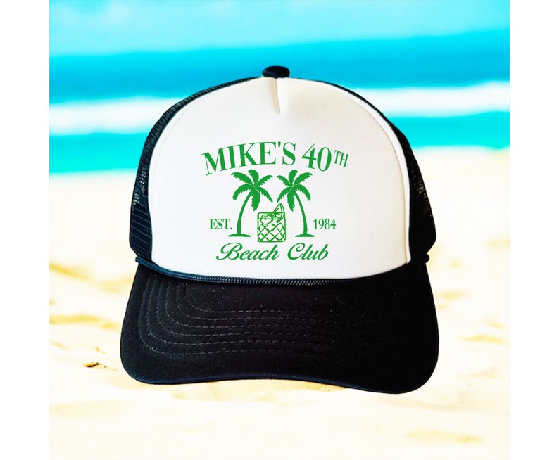 Birthday Club Trucker Hats | beach Birthday Hat | Beach Bachelorette or Birthday party favors | 30 40 50 60 Birthday hats
Analyze listing
