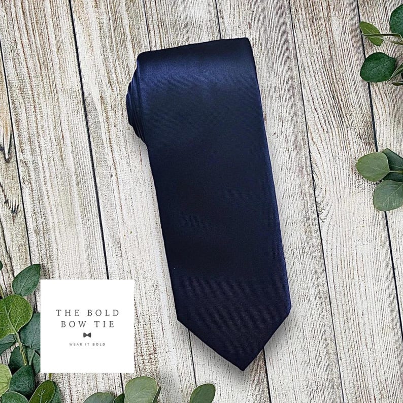 Satin Navy Tie, Mens Necktie, Wedding Groomsmen Gift