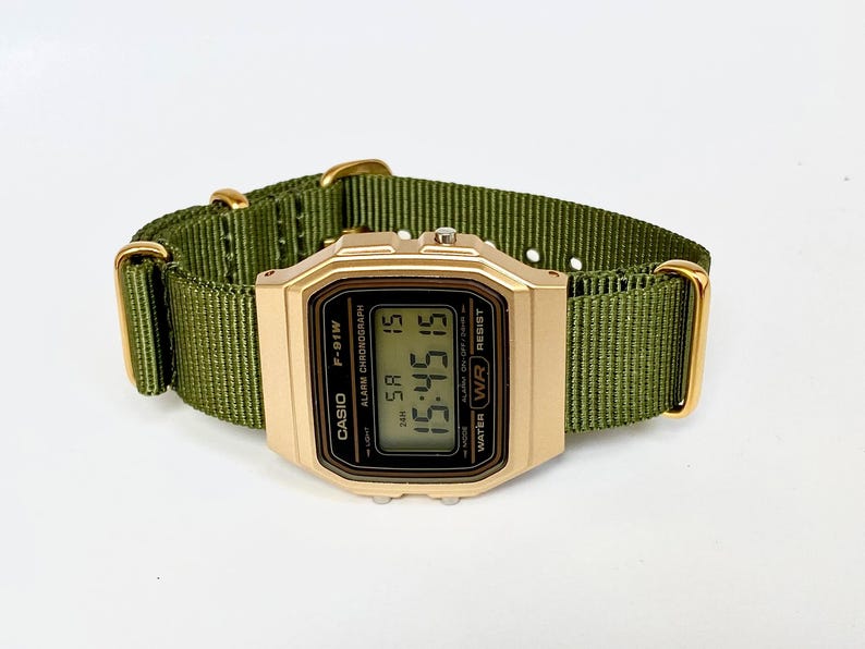 Hand-crafted Gold Casio with Moss Green Strap
