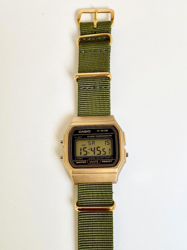 Hand-crafted Gold Casio with Moss Green Strap