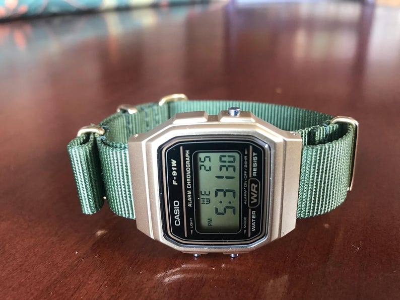 Hand-crafted Gold Casio with Moss Green Strap