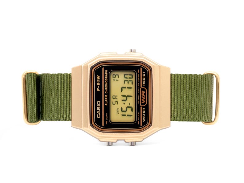 Hand-crafted Gold Casio with Moss Green Strap