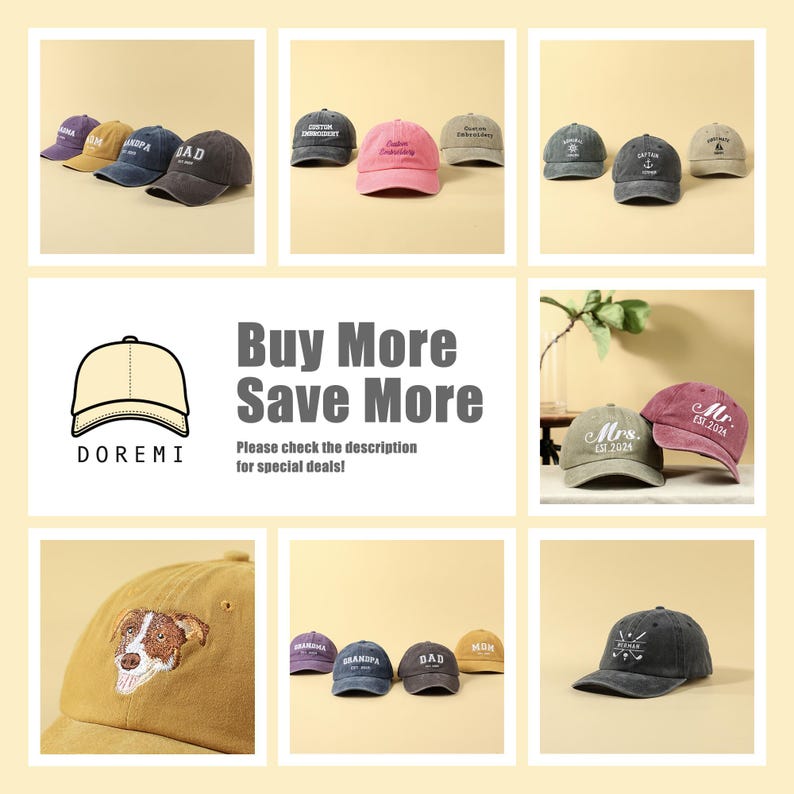 Custom Embroidered Cap | Personalized Embroidery Logo Baseball Hat | Bachelorette Bachelor Party Hats | Gift for Dad Mom Him Her Boyfriend
Analyze listing