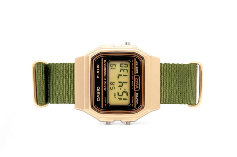 Hand-crafted Gold Casio with Moss Green Strap