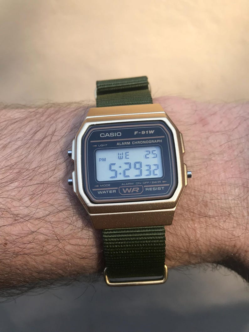 Hand-crafted Gold Casio with Moss Green Strap