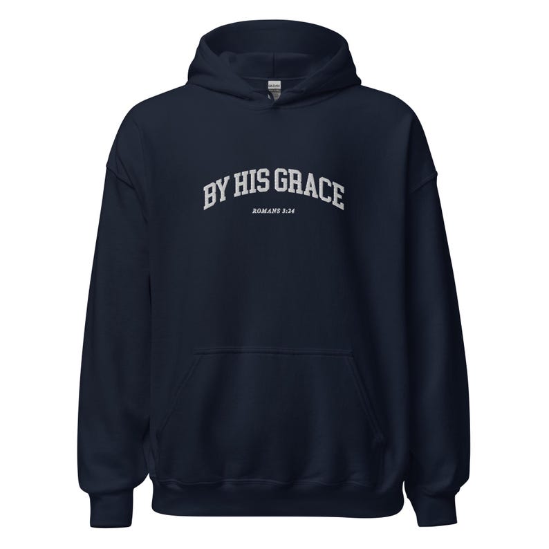 By His Grace | embroidered Christian hoodie vintage, Christian Men Gift, faith streetwear, aesthetic Christian gym apparel