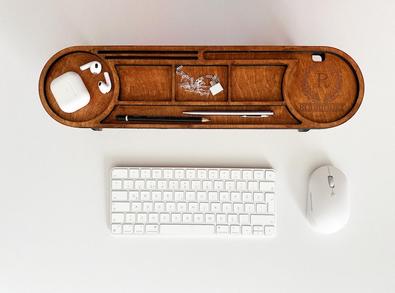Personalized Wood Desk Organizer-Office Desk Accessories-Custom Tablet and Phone Stand- Custom Docking Station- Custom Organizer Gift
