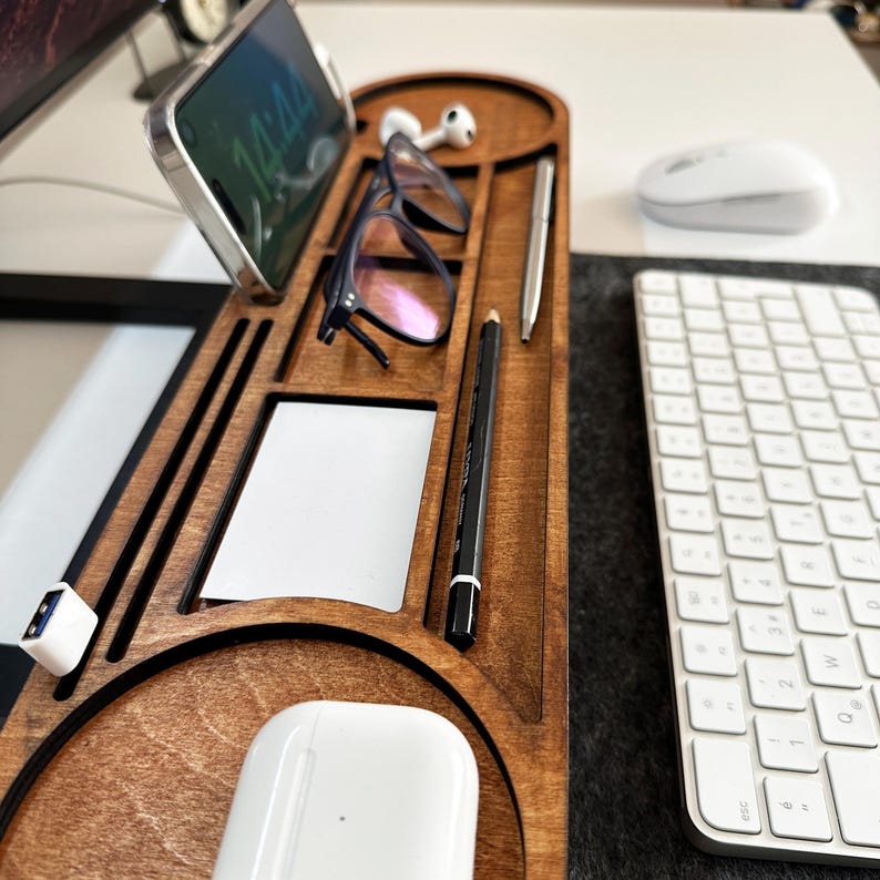 Personalized Wood Desk Organizer-Office Desk Accessories-Custom Tablet and Phone Stand- Custom Docking Station- Custom Organizer Gift
