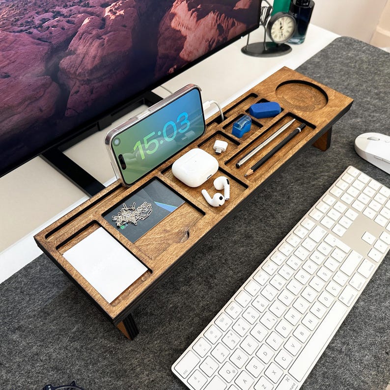 Personalized Wood Desk Organizer for Home Office-Custom Docking Station-Wood Catch All Tray Desk Organizer-Tablet and Phone Stand-Xmas Gift
Analyze listing