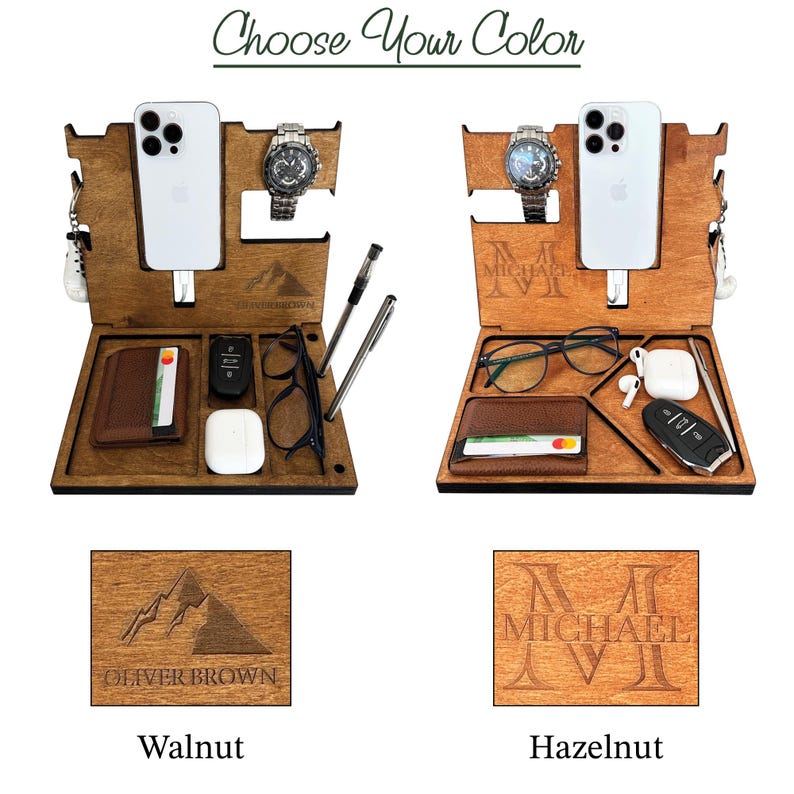 Personalized Wood Desk Organizer for Home Office-Custom Docking Station-Wood Catch All Tray Desk Organizer-Tablet and Phone Stand-Xmas Gift
