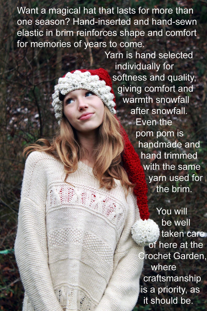 Handmade Santa Hat For Men And Women - Long Chunky Knit Rustic Santa Hat Full Of Nordic Charm - Original Design!
Analyze listing