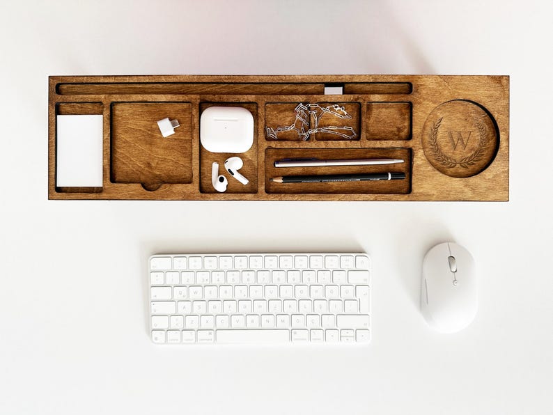 Personalized Wood Desk Organizer for Home Office-Custom Docking Station-Wood Catch All Tray Desk Organizer-Tablet and Phone Stand-Xmas Gift
