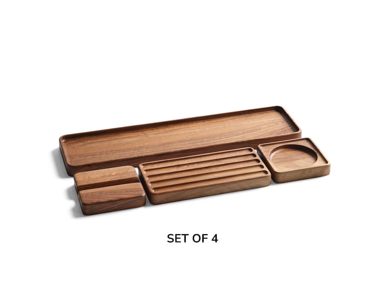 Handmade Beech Wood Desk Organizer Set: Minimalist Office Storage
