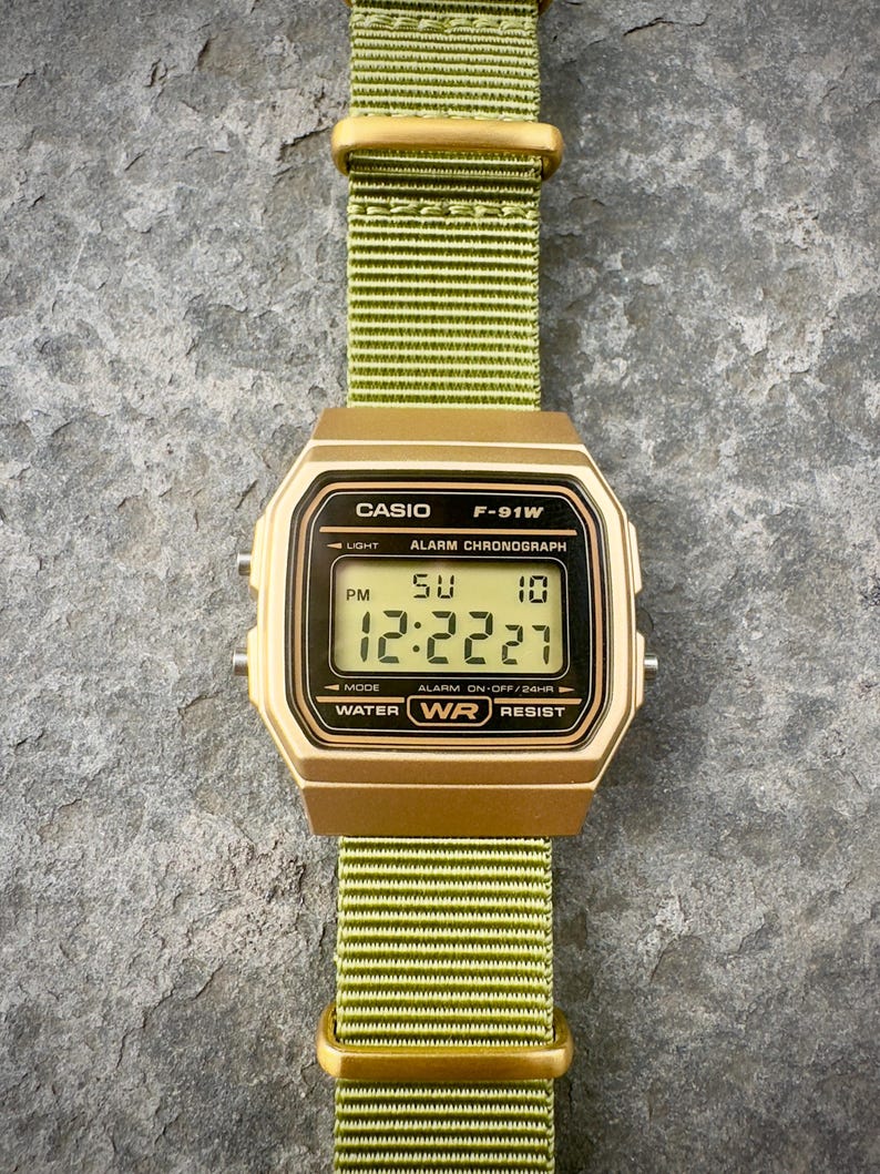 Hand-crafted Gold Casio with Moss Green Strap