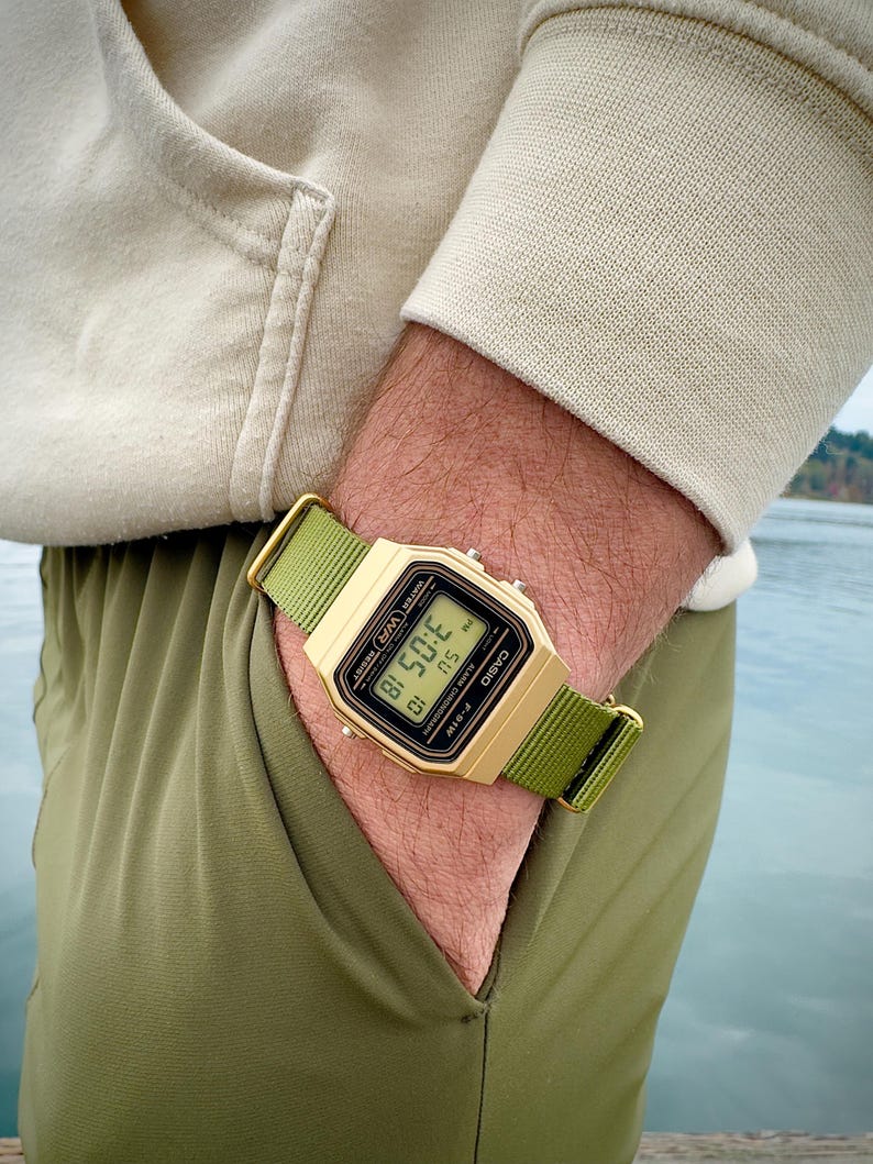 Hand-crafted Gold Casio with Moss Green Strap