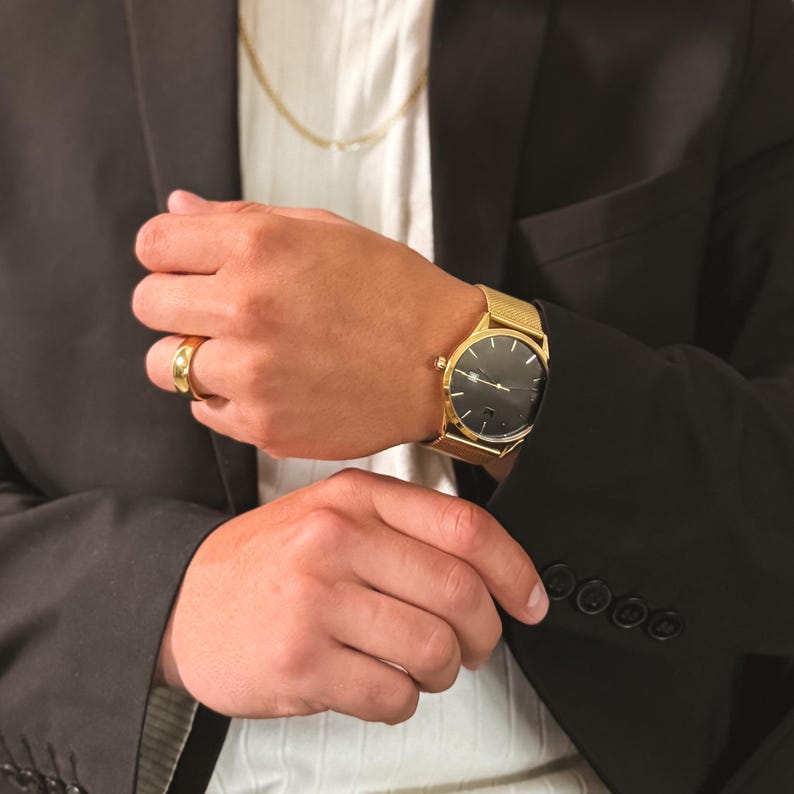 Men's Gold Watch - Minimalist Men's Watch - Personalized watch men gift - Gold Mesh Band Watch - Engraved Men's Watch - The Prestige