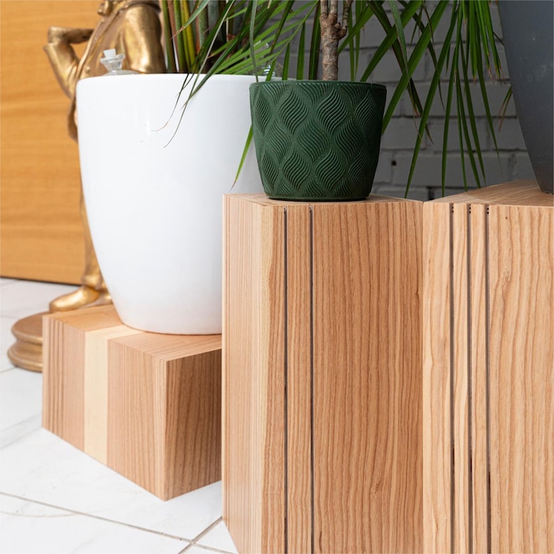 Floor Plant Stand Indoor Wood for Single Planter Stands, Wooden Modern Flower Podium Cubes,Unique Display for House Plants Pot, Pedestal