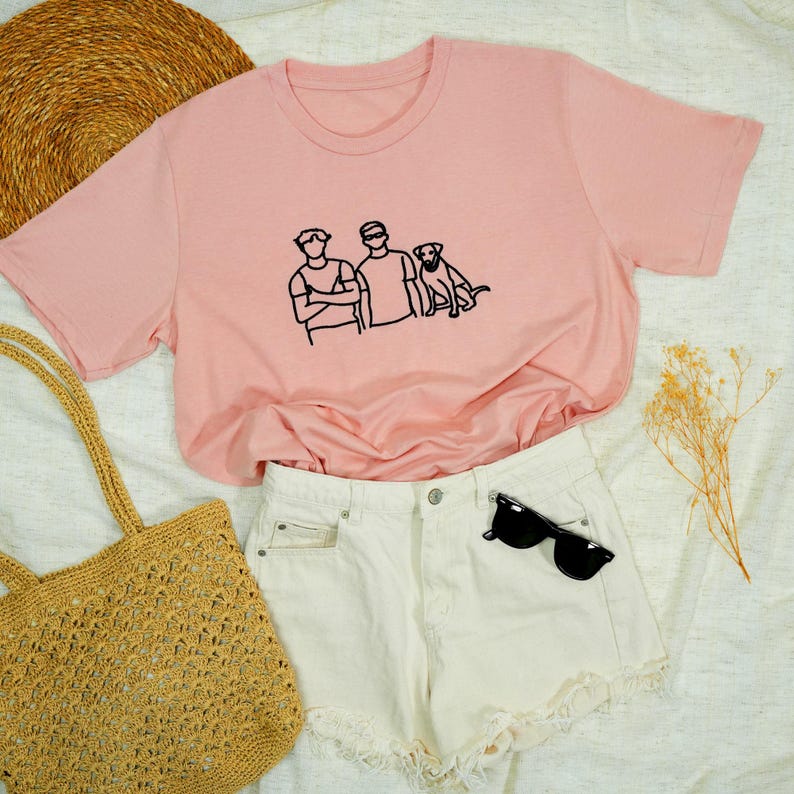 Embroidered Custom Portrait from Photo T-shirt, Family Portrait Shirts, Fathers Day Gift, Custom Embroidery Tee, Gift for Him, Gift for Dad