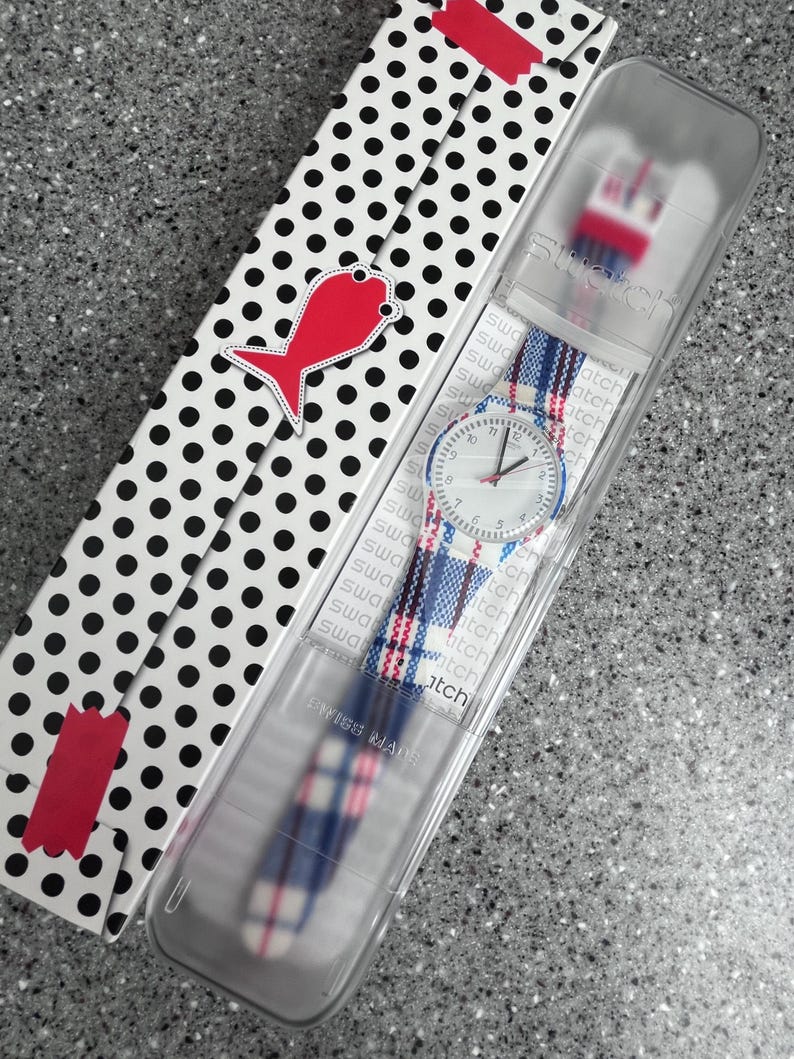 Vintage Swatch watch newer gent size 44mm New Old Stock UNWORN in original box Tartanotto Plaid SUOZ258C designed by Paola Navone running