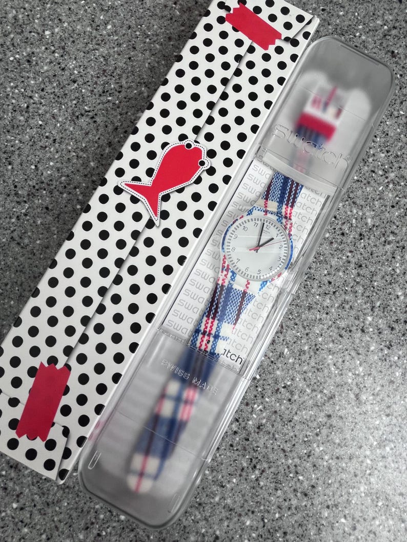 Vintage Swatch watch newer gent size 44mm New Old Stock UNWORN in original box Tartanotto Plaid SUOZ258C designed by Paola Navone running