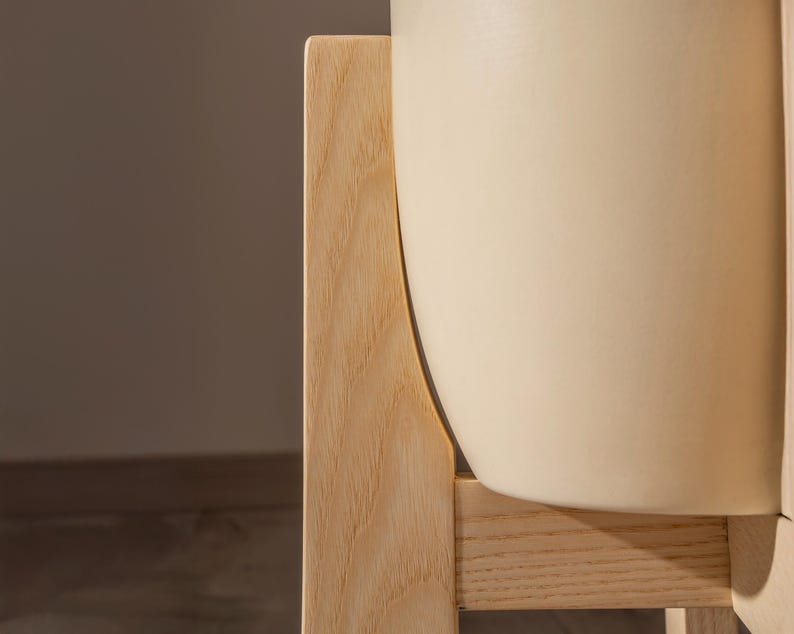 Indoor Plant Stand in Wood Mid Century Modern Style, Handmade Solid Hardwood Home Decor
