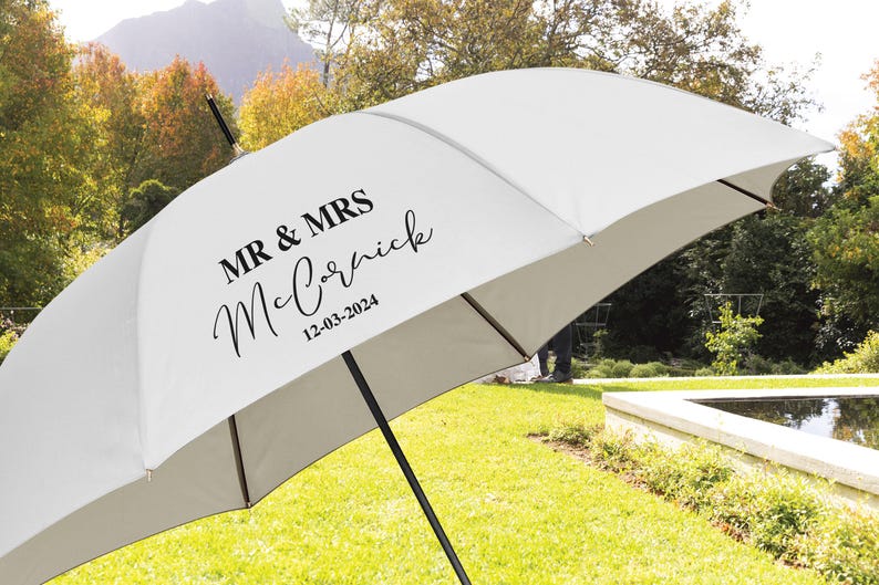 Personalised Wedding Umbrella, Wedding Day Umbrella, Mr and Mrs Umbrella, Umbrella with Name and Wedding Date, Outdoor Wedding Decor