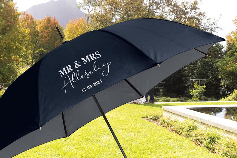 Personalised Wedding Umbrella, Wedding Day Umbrella, Mr and Mrs Umbrella, Umbrella with Name and Wedding Date, Outdoor Wedding Decor