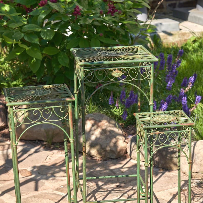 Set of 3 Square Metal Plant Stand Tables "Copenhagen 1843" in Assorted Colors
