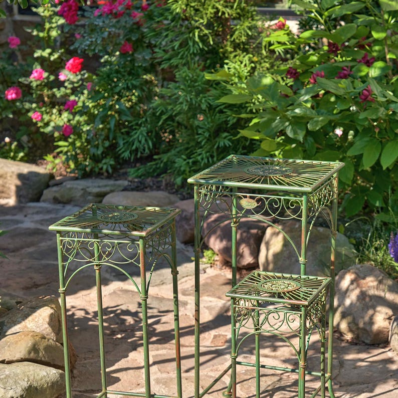 Set of 3 Square Metal Plant Stand Tables "Copenhagen 1843" in Assorted Colors
