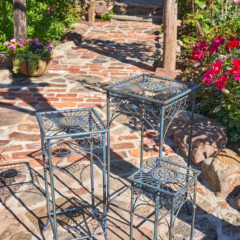 Set of 3 Square Metal Plant Stand Tables "Copenhagen 1843" in Assorted Colors
