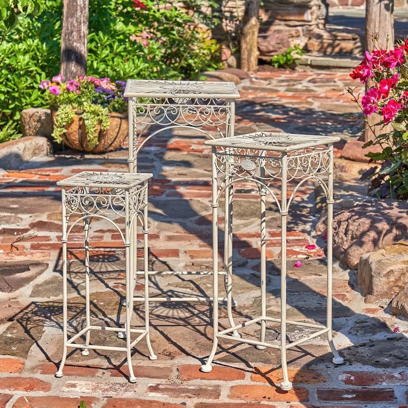 Set of 3 Square Metal Plant Stand Tables "Copenhagen 1843" in Assorted Colors

