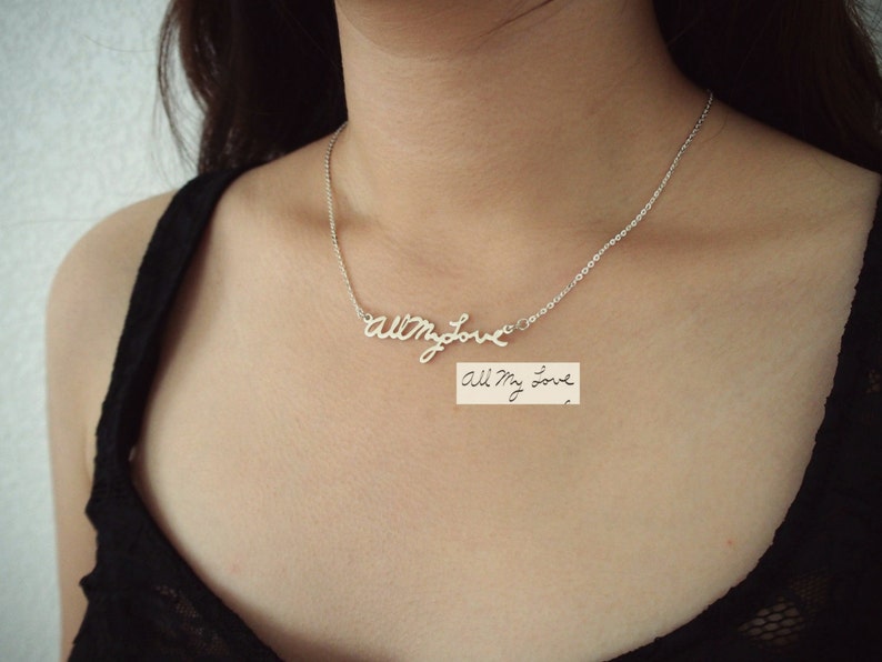 Memorial Signature Necklace • Personalized Handwriting Necklace • Keepsake Jewelry in Sterling Silver • Handwriting Jewelry • NH01