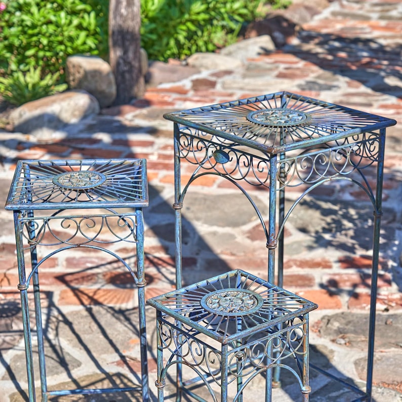 Set of 3 Square Metal Plant Stand Tables "Copenhagen 1843" in Assorted Colors
