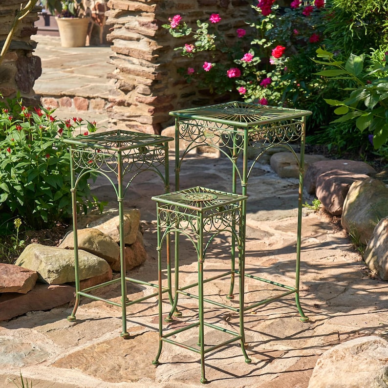 Set of 3 Square Metal Plant Stand Tables "Copenhagen 1843" in Assorted Colors

