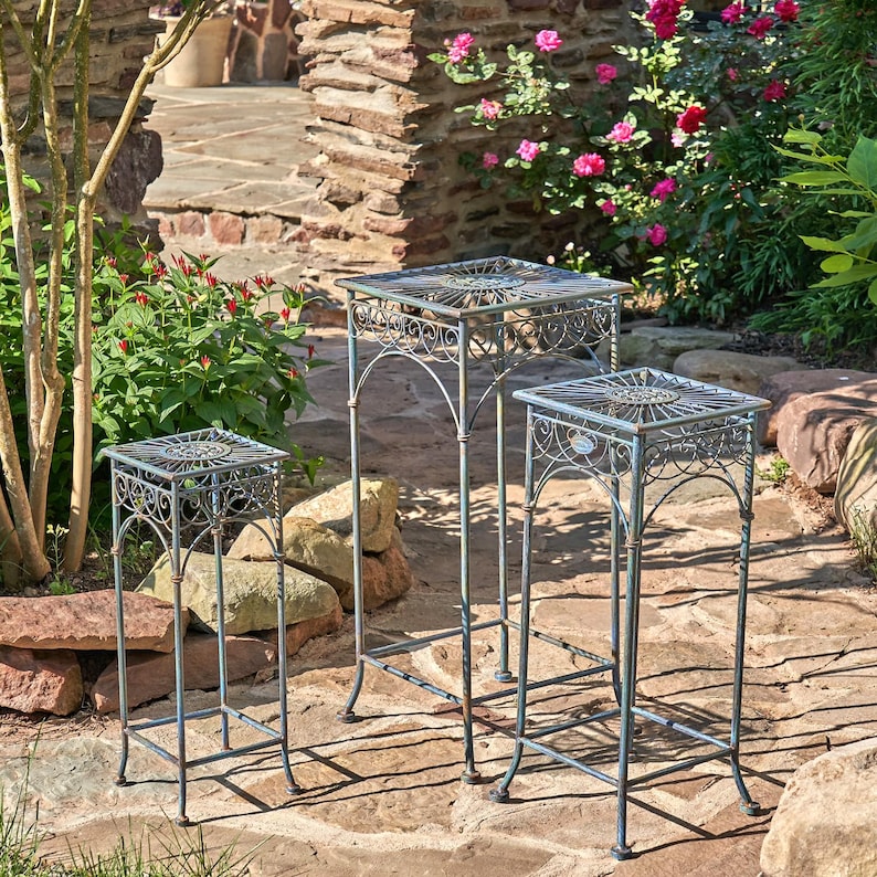 Set of 3 Square Metal Plant Stand Tables "Copenhagen 1843" in Assorted Colors
