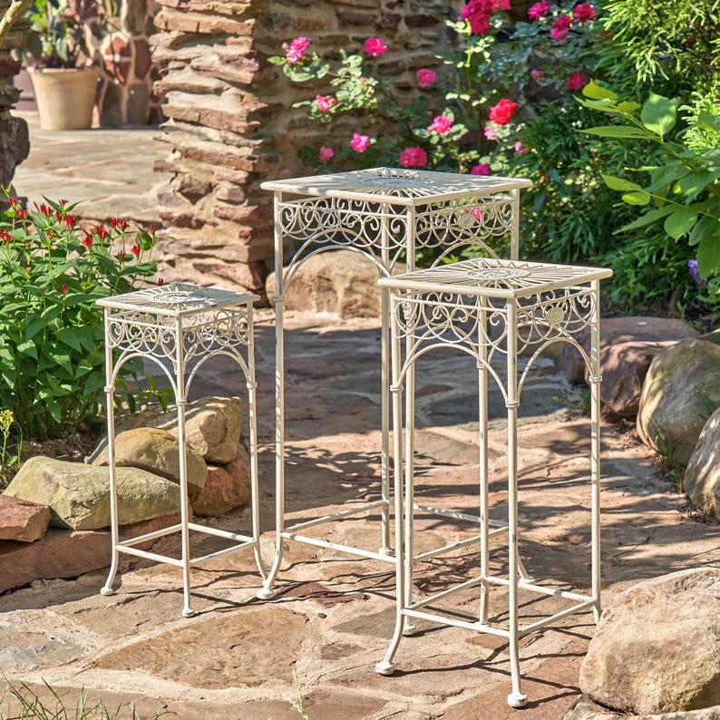Set of 3 Square Metal Plant Stand Tables "Copenhagen 1843" in Assorted Colors
