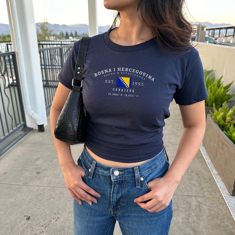 Bosnia Baby Tee, Bosna i Hercegovina Y2K Crop Top, Vintage Flag Shirt, Sarajevo Aesthetic Tee, Balkan Pride T-Shirt for Women