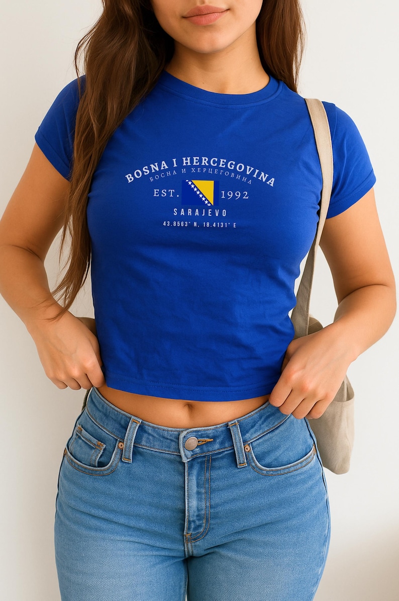 Bosnia Baby Tee, Bosna i Hercegovina Y2K Crop Top, Vintage Flag Shirt, Sarajevo Aesthetic Tee, Balkan Pride T-Shirt for Women