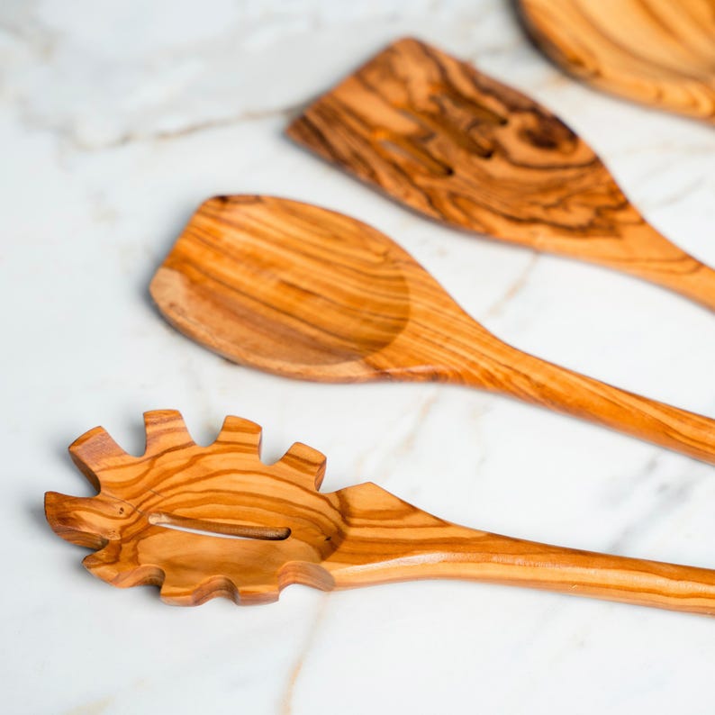 Artisan Olive Wood Kitchen Utensil Set: 6-Piece Mediterranean Cooking Spoons
